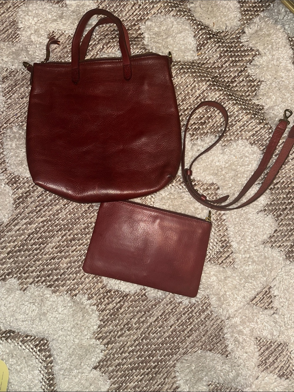 Madewell Deep Red Leather Shoulder Tote with Removable Pouch